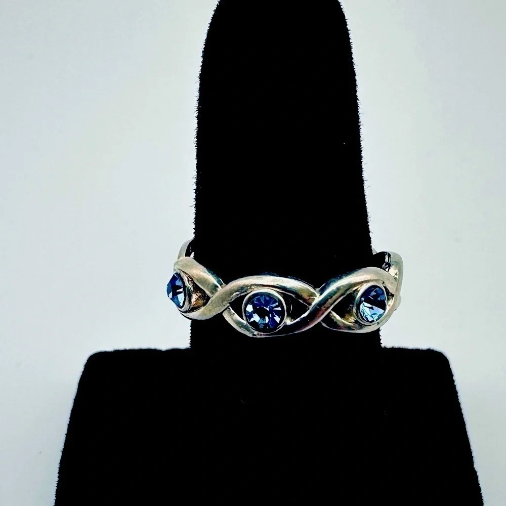 Sterling Silver Marked 925 Adjustable Toe Ring with Blue Stones